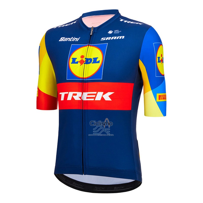 Lidl-trek Ropa Ciclismo Culotte Corto 2023 Mangas Cortas Azul AMarillo